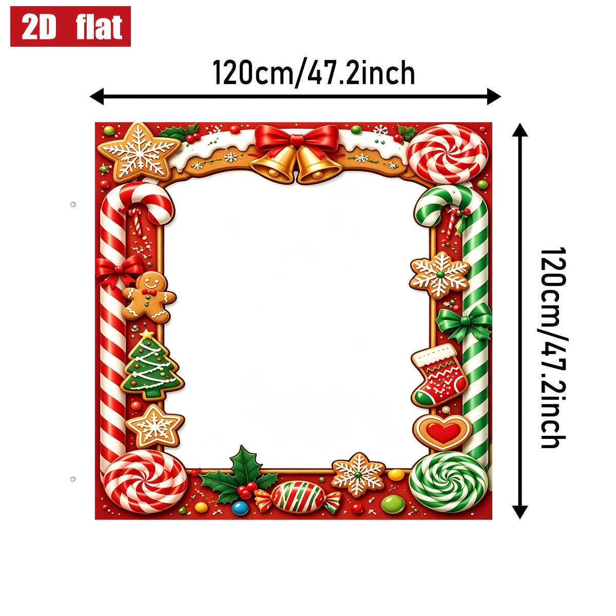 TEMU 2d Flat, 2d Flat - 2d Flat, 2d Flat - 2d Flat 1pc Banner, Christmas Gingerbread Man Photo Frame Banner, Candy Cane Cookie Bell Pattern, Xmas