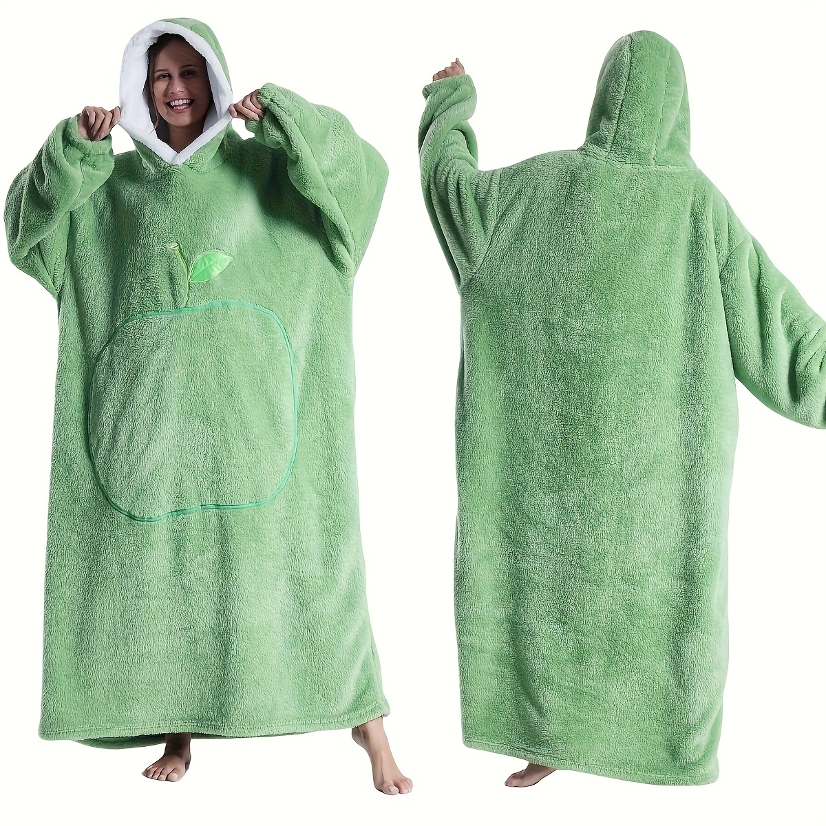 TEMU Cozy Plush Fleece Hooded Wearable Blanket Sweatshirt - Reversible Oversized Unisex Adult Wearable Throw With Kangaroo Pocket, Light Gray, Hand