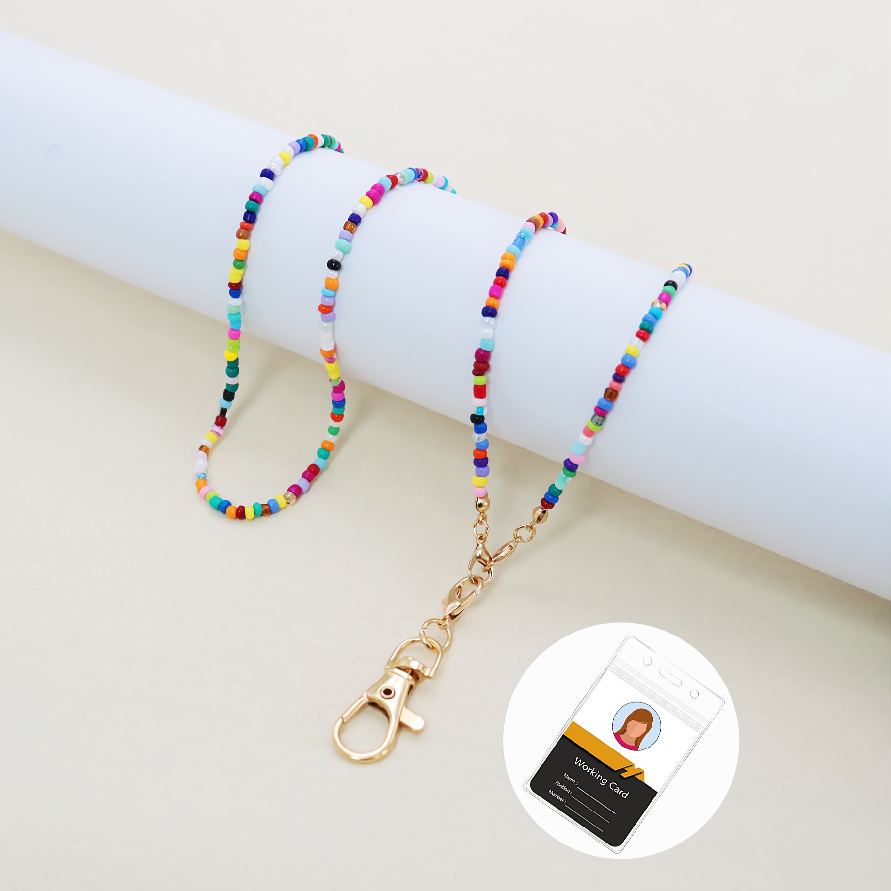 

Yiflin Chic Beaded Breakaway Lanyard With Golden-tone Lobster Clasp & Id Card Holder - Ideal For Keys, Keychains | Perfect Gift For Women, Friends, Colleagues, Removable, Fashion Accessories