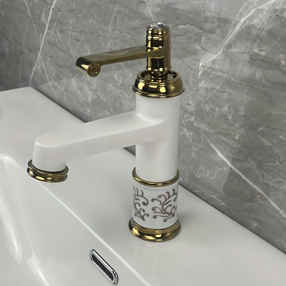 Image of 1pc/european Style Golden Faucet: Bathroom Vessel Sink Tap, Hot And Cold Water Mixer, Minimalist Nordic Art Design, Healthy, , Suitable For Modern Bathrooms
