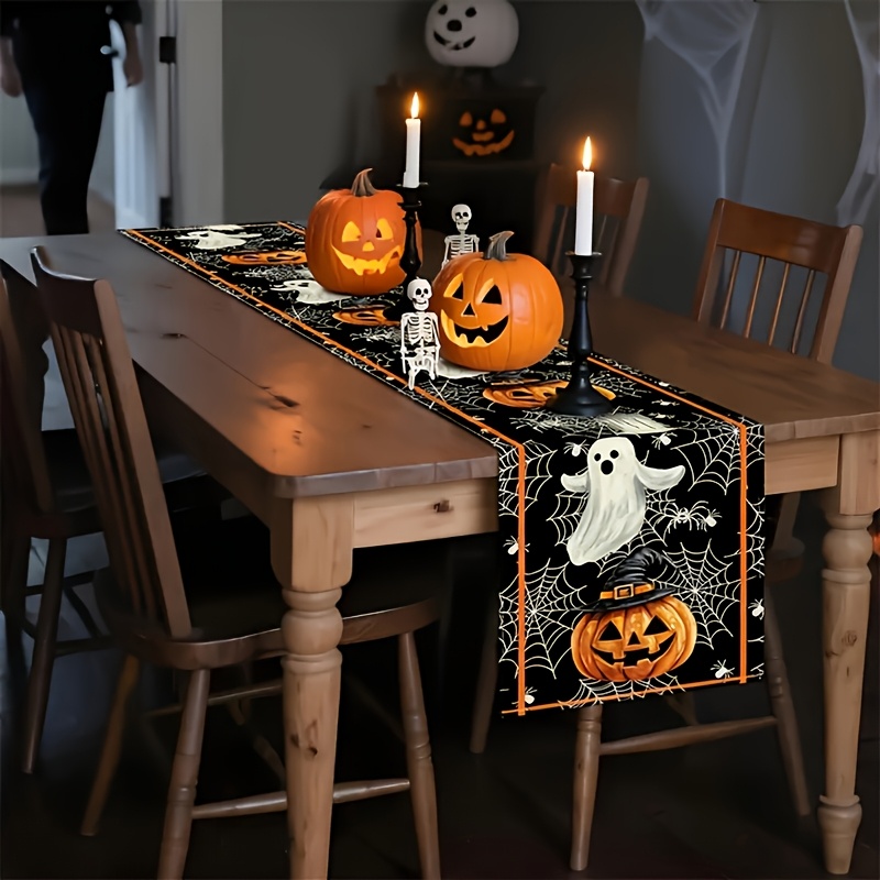 TEMU 1pc Lanterne Citrouille Toile d'Araignée Chapeau de Bougie Chemin de Table Halloween - Décoration de Fête Festive, Idéal , Restaurant, Cuisine,