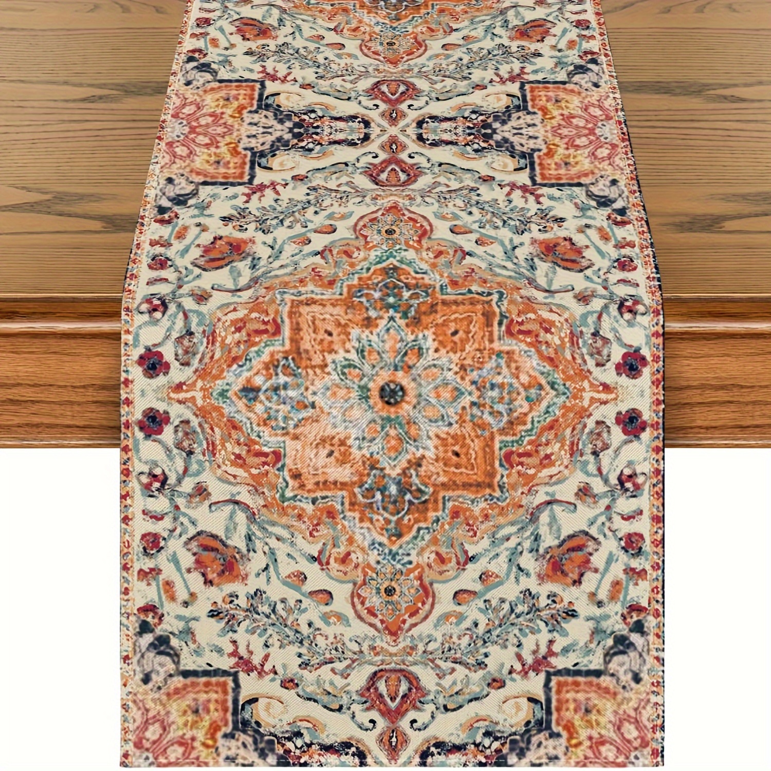 TEMU 1pc Of Bohemian Style Orange Table Runner, A Rustic Farmhouse Look, Ideal For Autumn Kitchen Dining Table Decoration For Home Gatherings,