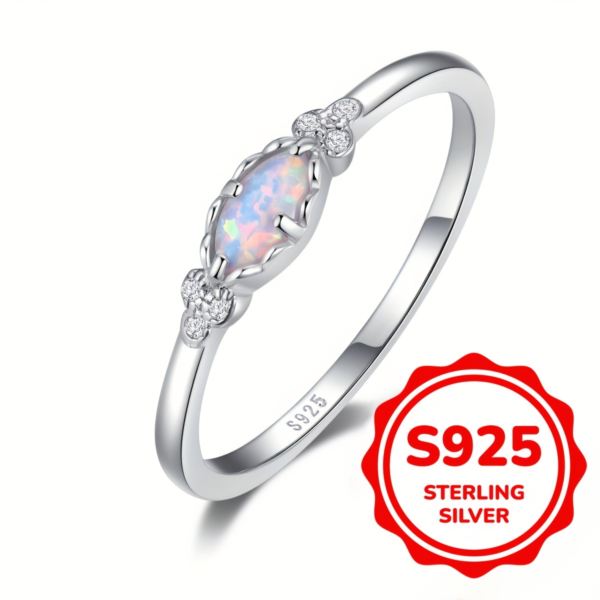 

925 Sterling Silver Opal Ring Opal Rings For Women Daily Jewelry Accessories (2.3g)