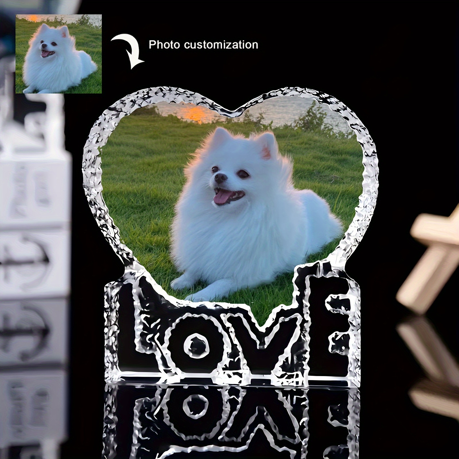 TEMU 1pc Customizable Glass Photo Frame, Contemporary Style, , Decor, Tabletop Display, For Christmas, Thanksgiving, Valentine's Day, Father's Day,