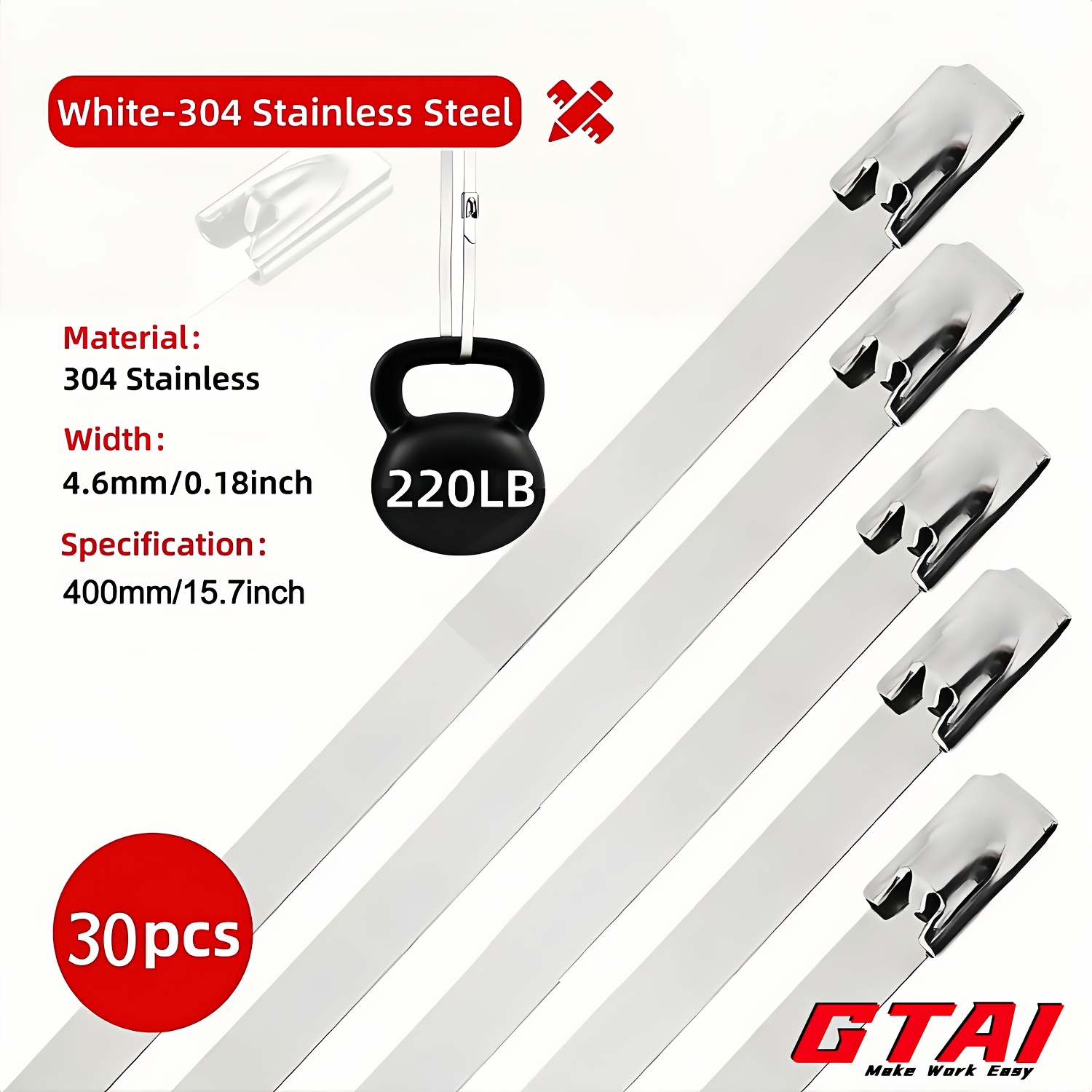 TEMU 30pcs Metal Cable Ties, 304 Stainless Steel Heavy-duty Cable Ties 7.9-47.2inch Self-locking Cable Ties 1200/1000/800/600/500/400/300/200mm For