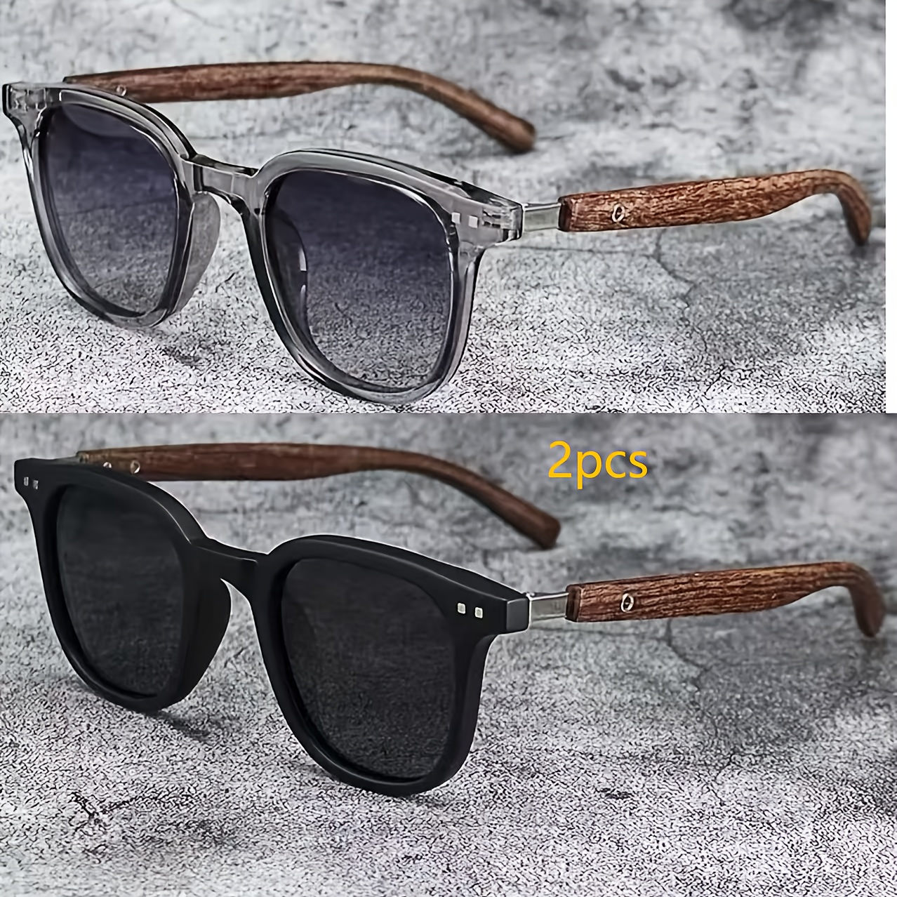 

2pcs Unisex Fashion Glasses, , With Wood Grain Temple, Anti-reflective Plastic Lens, Plastic Frame Material, For Beach Travel