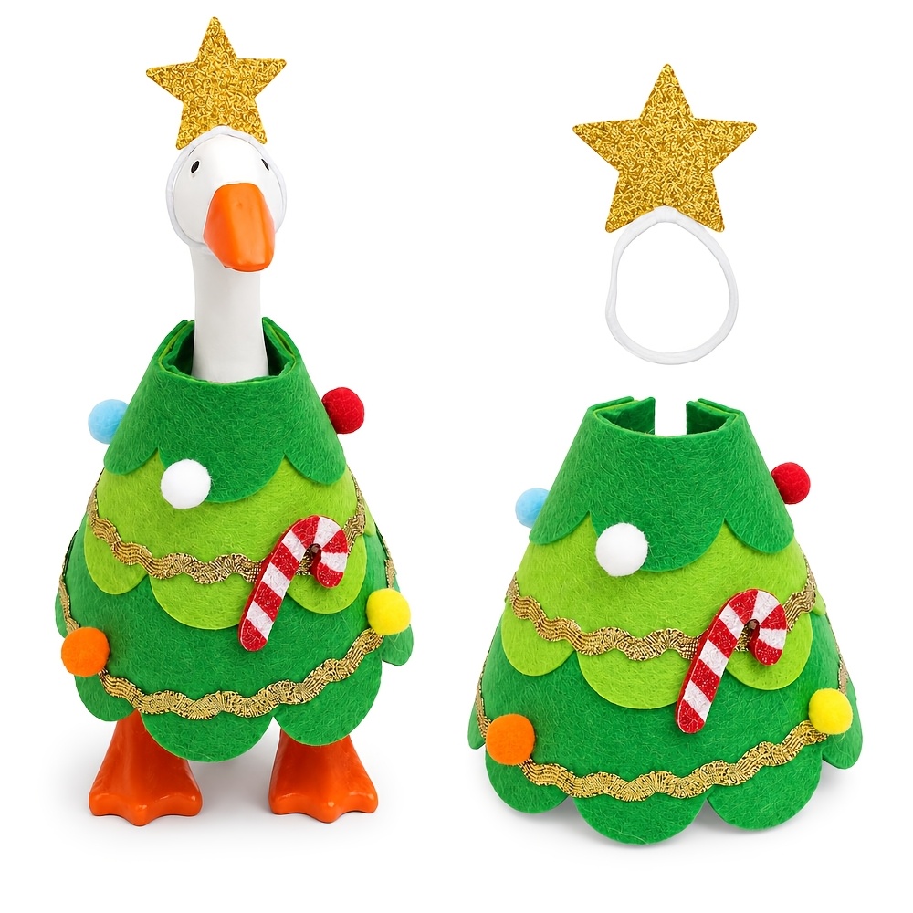 TEMU 7 Inch Winter Desk Goose Outfit Cute Decor With Mini Hat And Xmas Clothes For Winter Room Office Table Desk Decor(tree) For Halloween