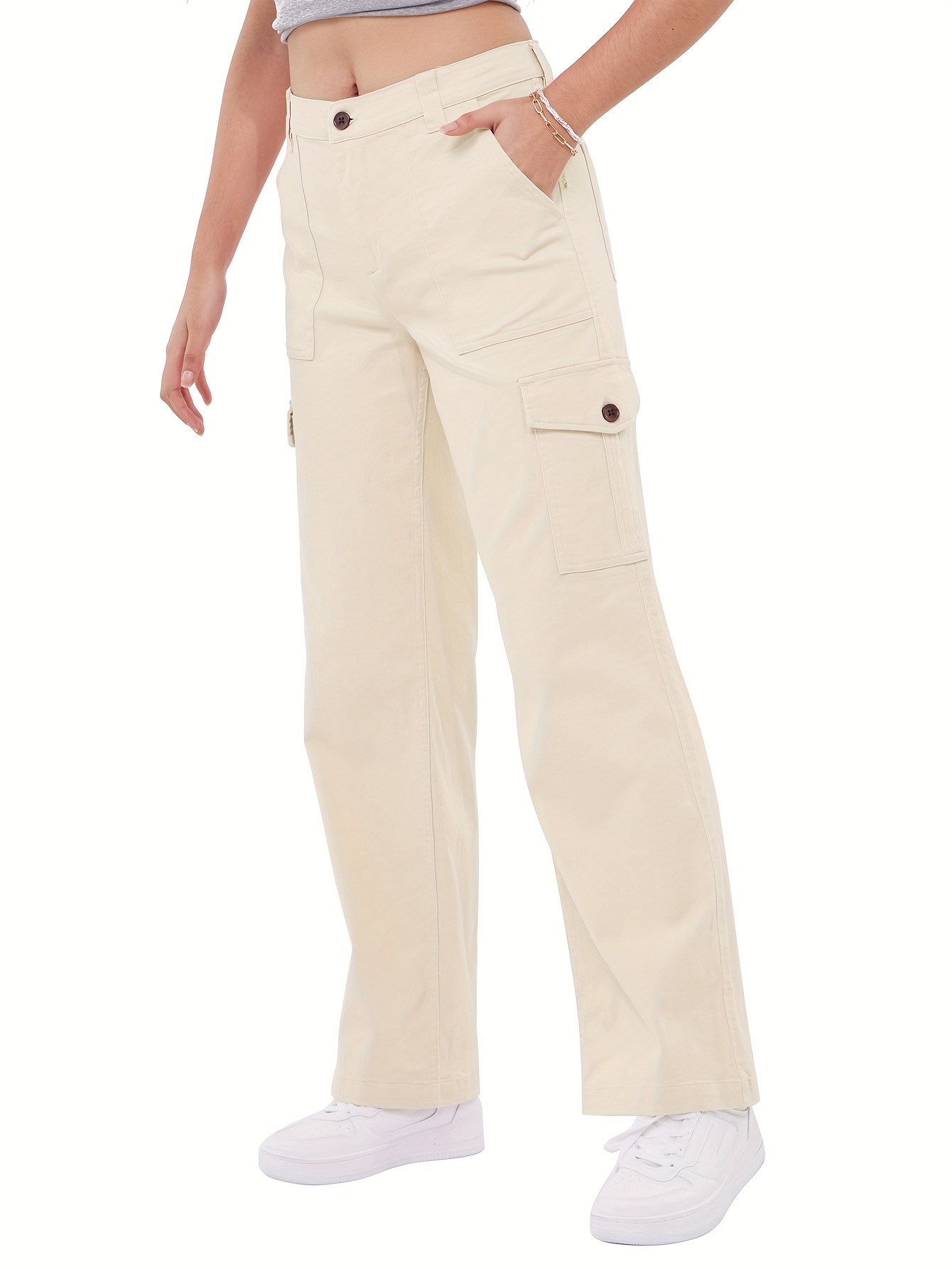 High Waist Wide Leg Baggy Y2k Cargo Pants Pockets Solid - Temu