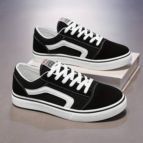 mens solid color skate shoes lace up comfortable non slip casual sneakers suitable for outdoor street walking in
