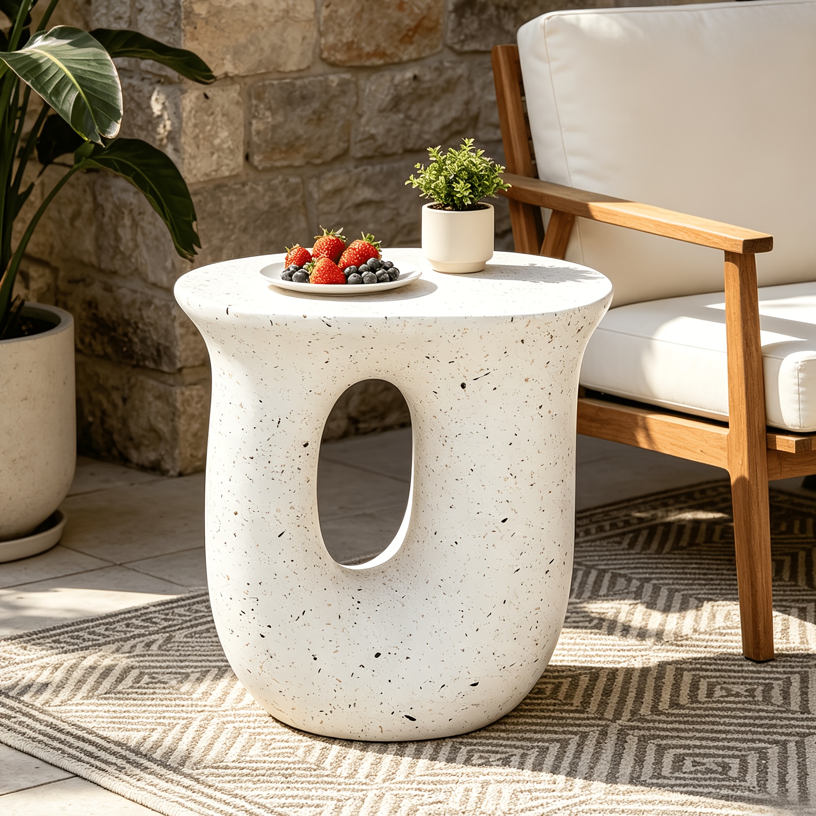 AESOME Modern Decorative Garden Stool Concrete Side Table Heavy Duty Patio Sturdy Faux Terrazzo Garden Stool Side Table Plant Table For Indoor Covered Outdoor, 17.7