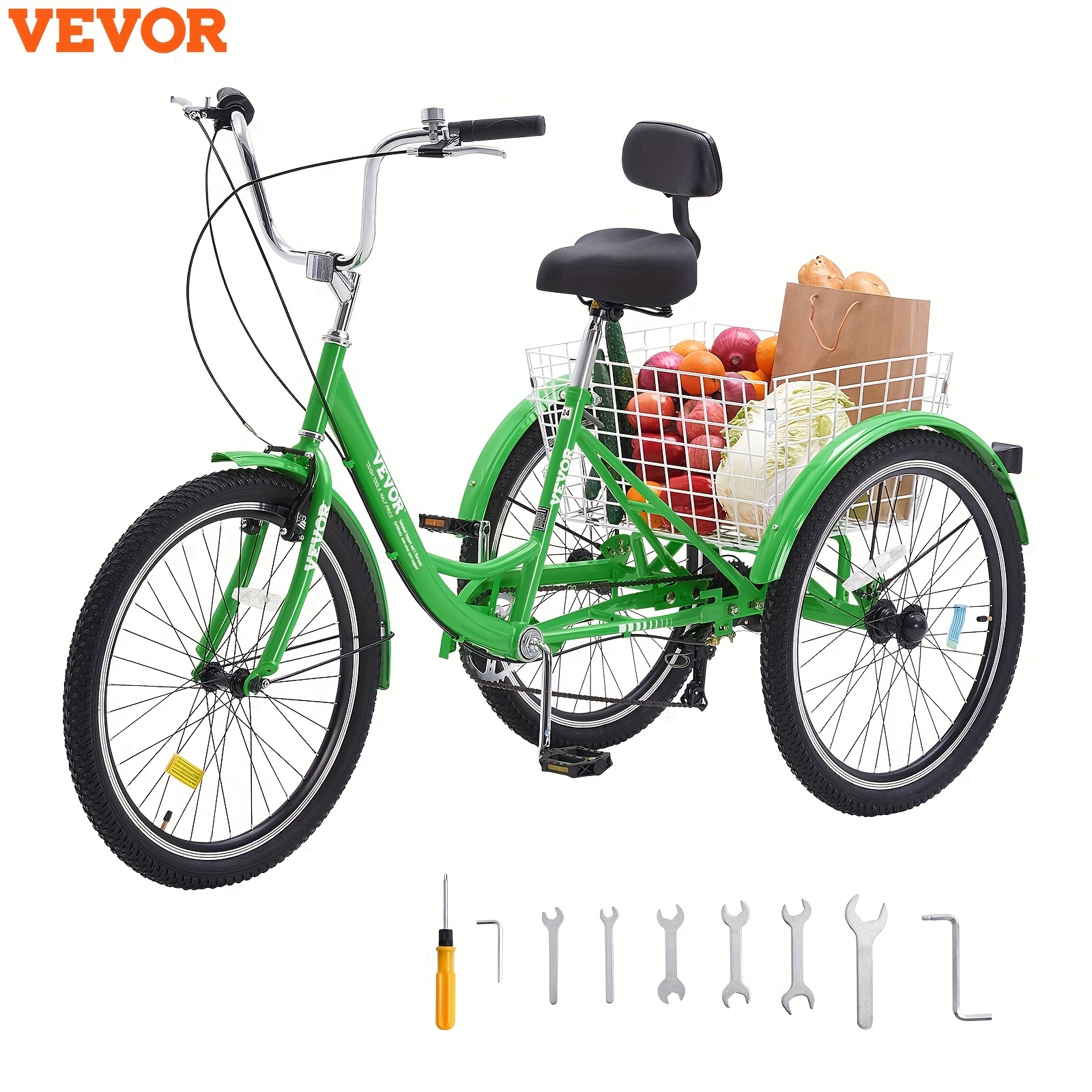 

Vevor 26" 7 Speed Adult Tricycles Bike 3 Wheel Trike Bicycle Green Carbon Steel