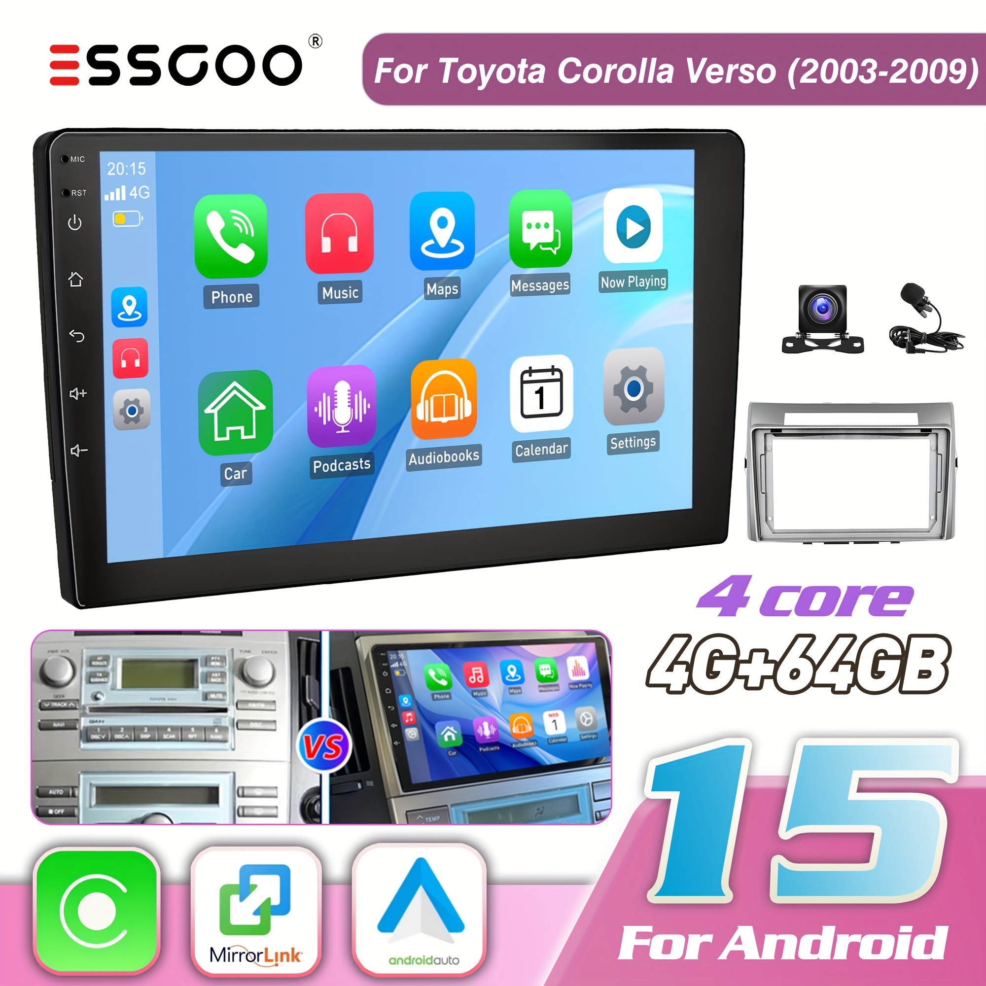 Essgoo 15 Designed For The For (2003-2009) | A System Featuring 4gb Of And 64gb Of Storage | 9-inch 2din Ips Touchscreen | And Auto Compatibility | Maintains Steering W
