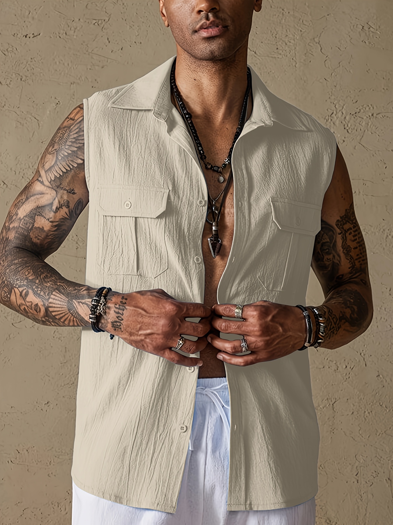 *'s Sleeveless Collar Shirt Jacket Single-Breasted Button-Front  Lightweight Short Sleeveless for Beach, Office Semi-Formal Events,  Machine
