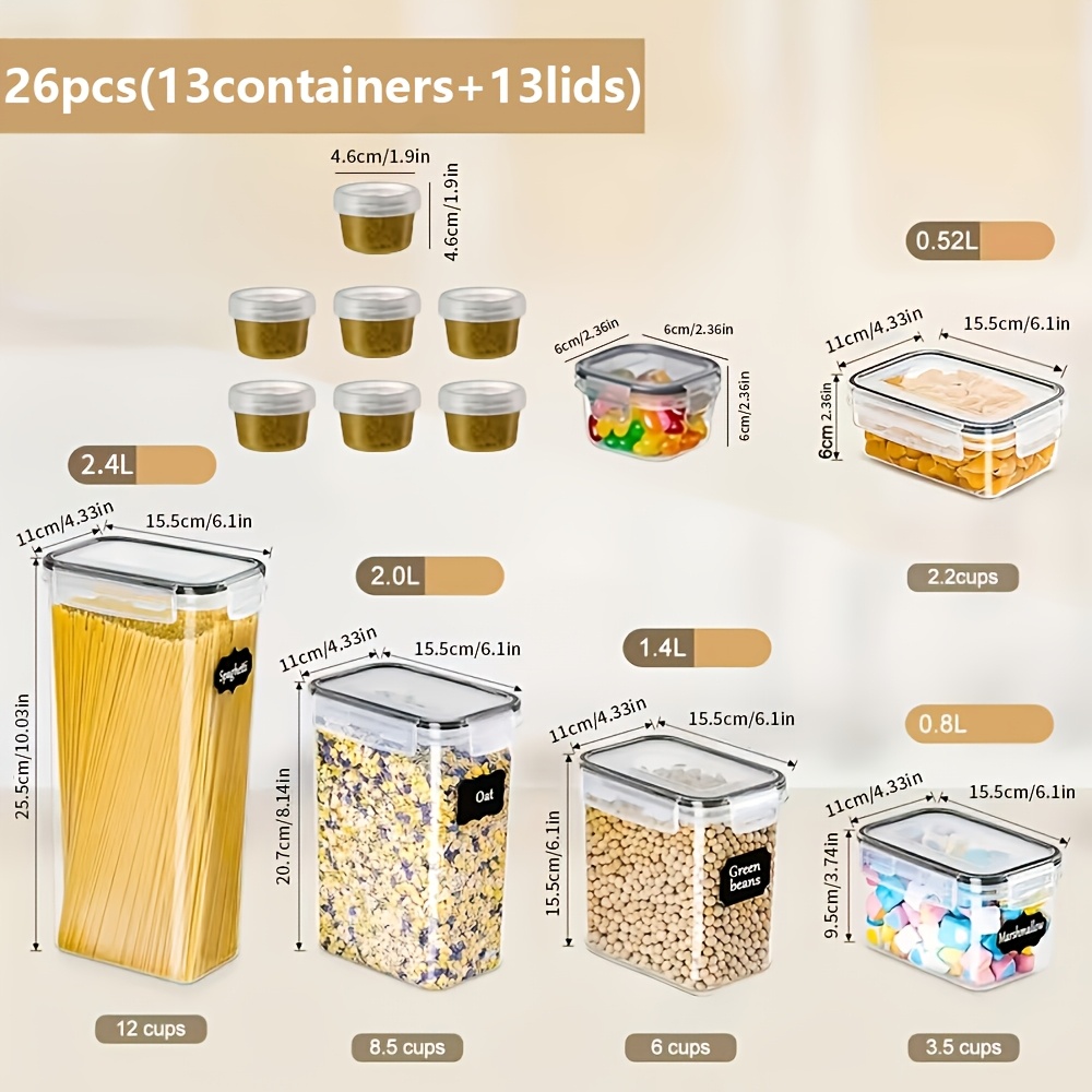 Image of 26pcs Set Of Lidded And Airtight Food Storage Containers (13 Lids And 13 Containers), Plastic Kitchen Storage Containers For Storing , Flour, And Sugar