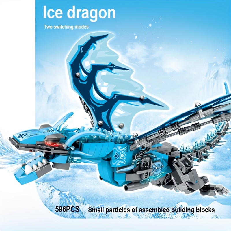 

A Set Of 596pcs Ice Dragon Mecha Transformation Toy, Small Particle Assembly Building Block Set, Children's Building Block Plug-in Doll Toy, Children's Day/birthday/christmas Gift For Boys And Girls
