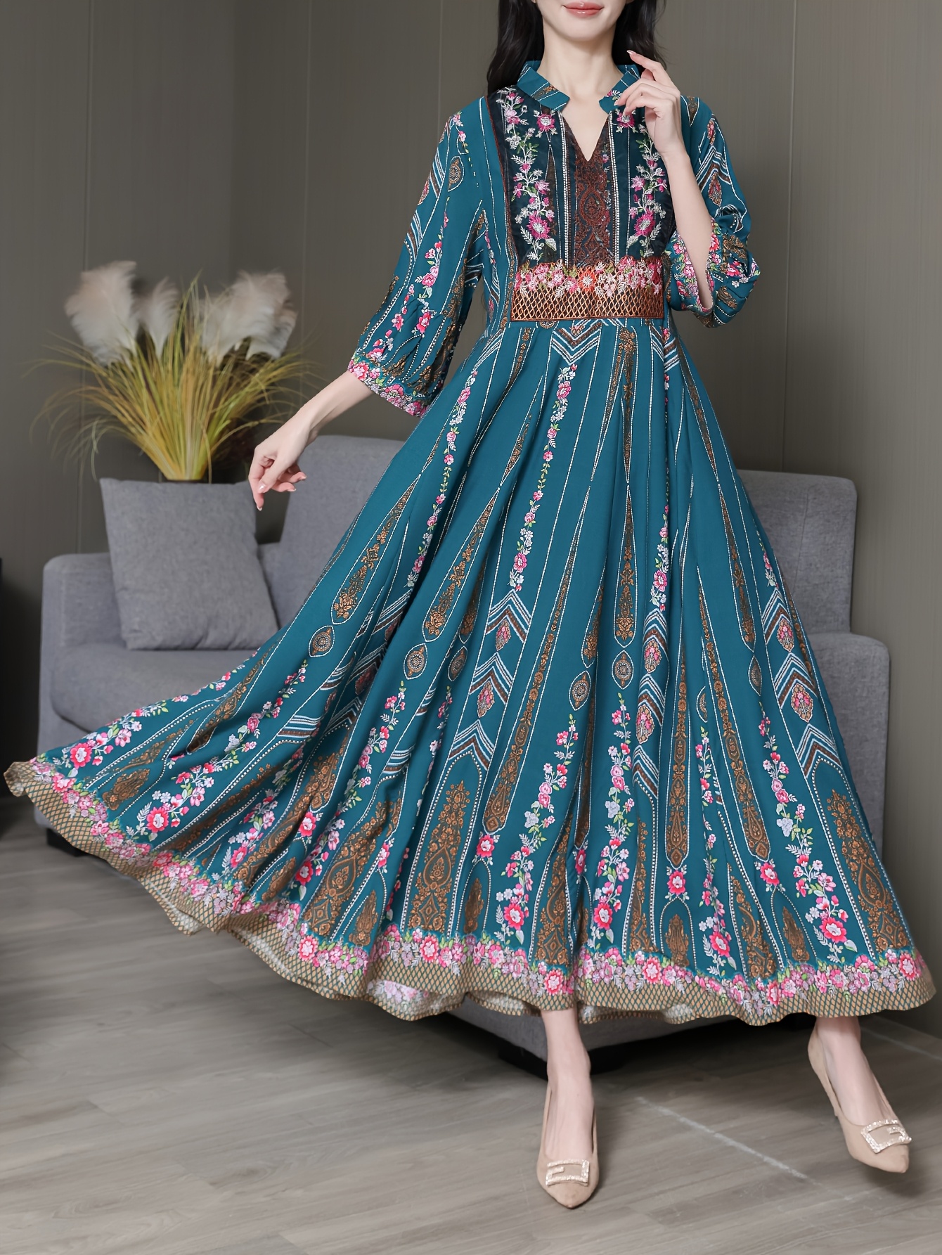 vestido largo bordado estilo bohemio   falda - Temu Peru