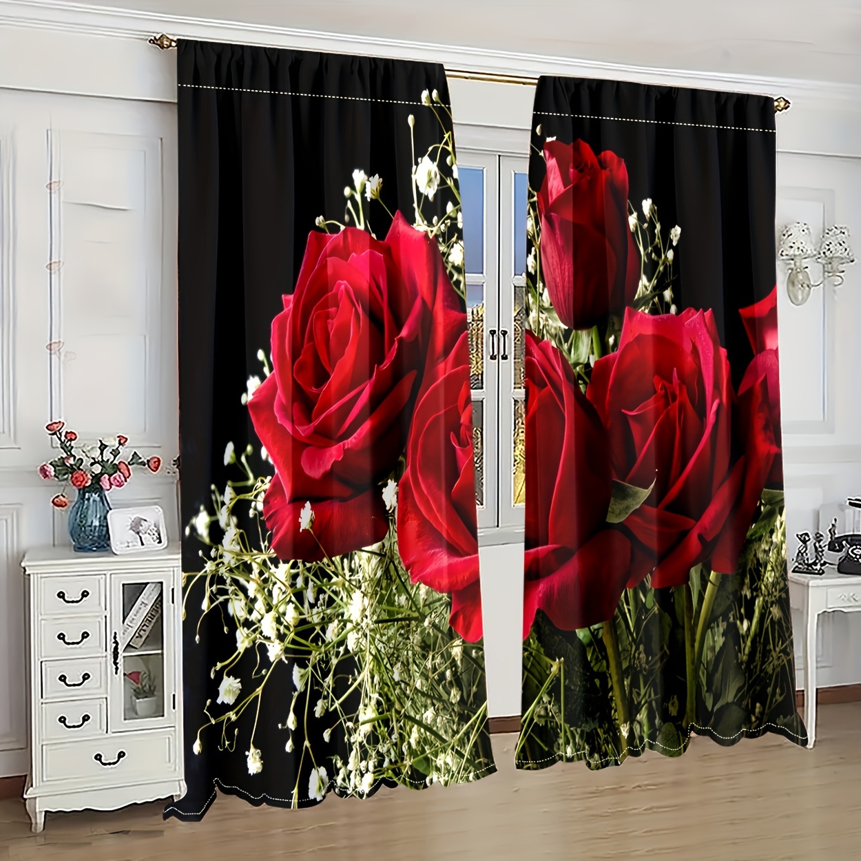 

2pcs, Beautiful Privacy Protection Living Room Decoration Curtain, Valentine's Day Creative Valentine's Day Gift Decoration, Curtain Bedroom Living Room, Suitable For Rod