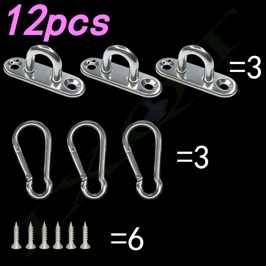 TEMU 3-set Stainless Steel U-shaped Eyelet Hooks And Spring Clips | 1.8 Inches | Stainless Steel Material, Suitable For Indoor Outdoor, Plant Hanging