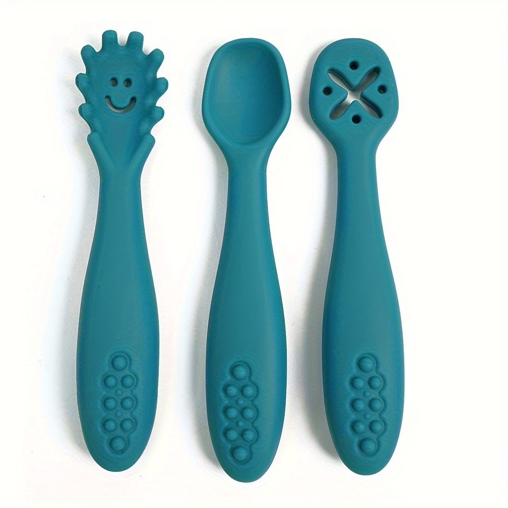 Image of 1 Set Of 3 Silicone Feeding Spoons For , Silicone Spoons For Easy Grasping, Licking Spoon For , Silicone Spoon For Rice
