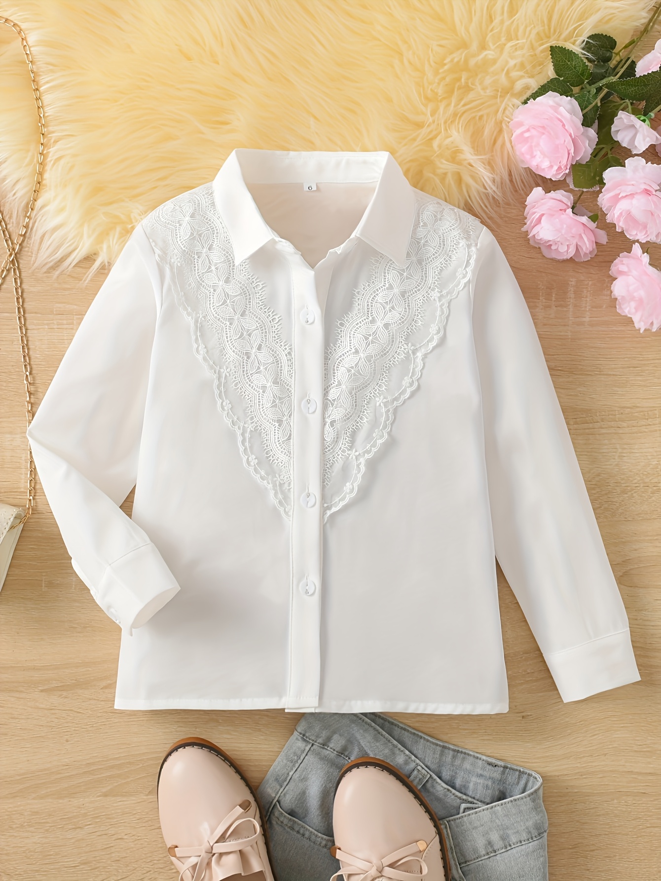stylish white v neck long sleeve blouse teens heart pattern Temu