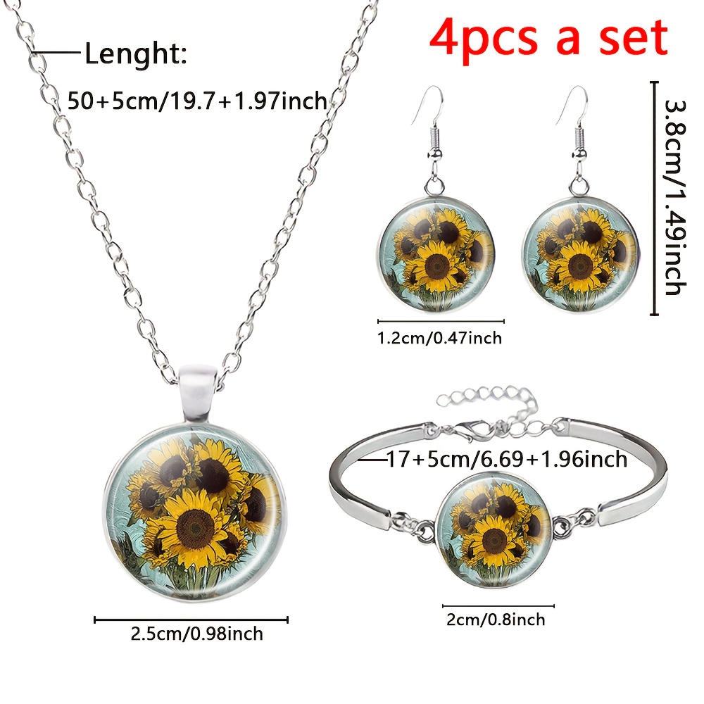 4pc White Floral Jewelry Set, Necklace, Bracelet & Earrings