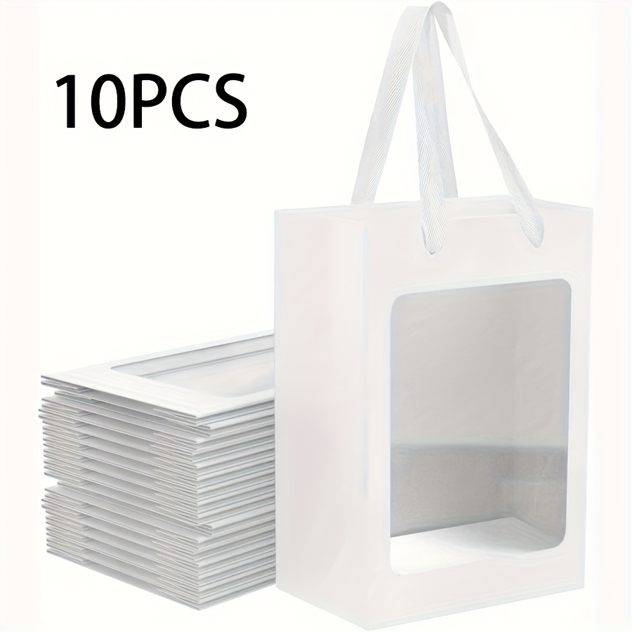 TEMU 10pcs Elegant Black Gift Bags With Clear Window - Large Party Wedding Favor Bags (13.8x7.1x9.8 Inches), Sturdy Handles For Birthday, Corporate