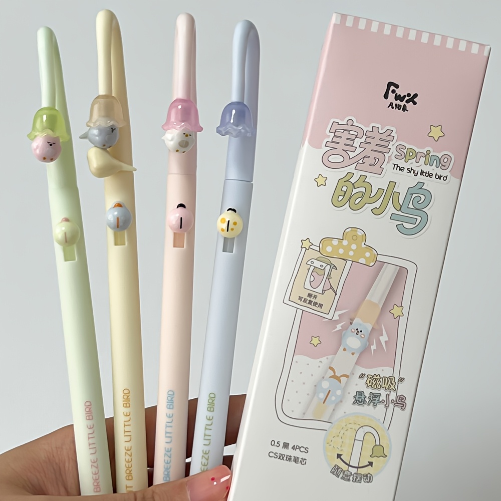 TEMU 4pcs Magnetic Gel Pen Set 0.5mm Fun Black Quick-dry Pen Cute Writing Pens For Learning And Office Use