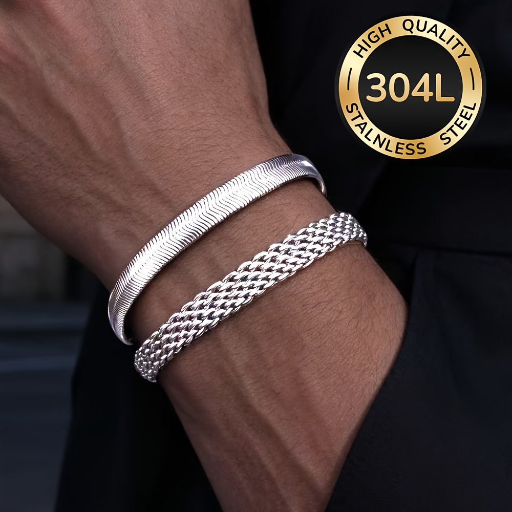 TEMU 2pcs High-quality 304l 304l Stainless Steel Bracelet, Easy And Fashionable, Suitable For Men To Wear, Fashionable Accessory, Suitable For Daily
