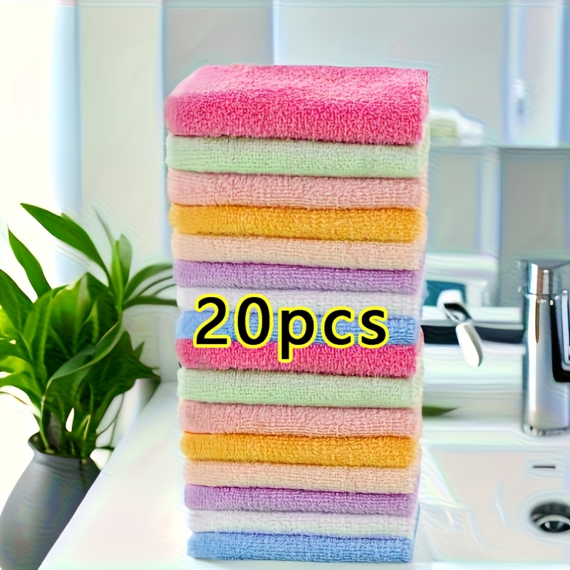 TEMU 10pcs/20pcs Bamboo Fiber Square Towels, Multi-functional Small Square Towels, Super Soft And Absorbent, Random Color Pack, Facial And Cleaning