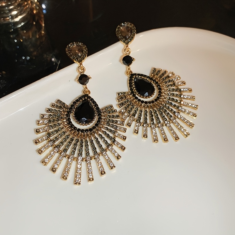 Image of Vintage Black Synthetic Zirconia Elegant Sunflower Earrings, For Teenager