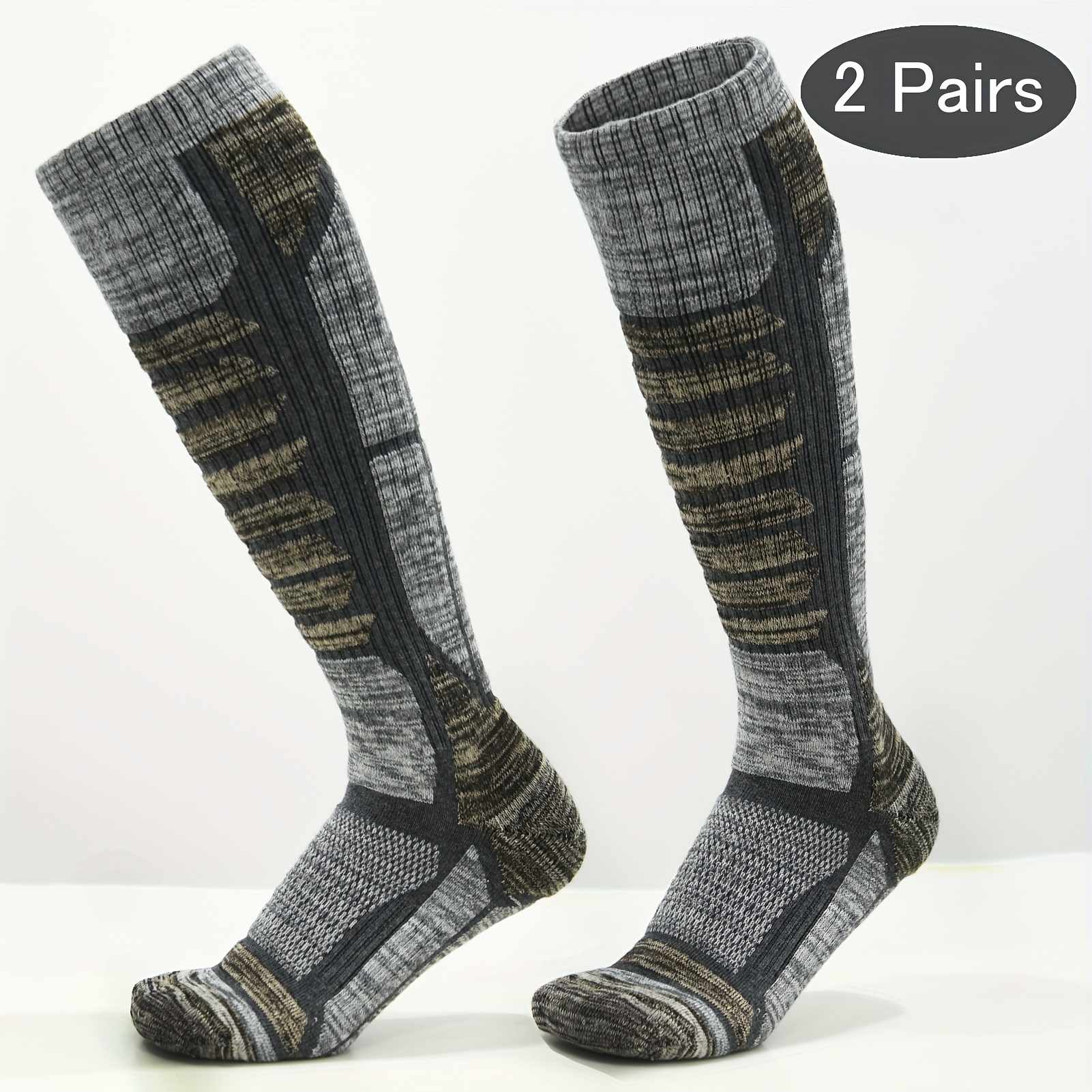 Image of Weierya 2-pair Ski Socks, Winter Warm Outdoor Sports Socks, Suitable For Skiing, Hiking, Snowboarding, And Mountaineering, Warm And Comfortable