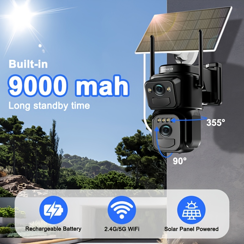 Wireless Outdoor Security Camera with Dual Lenses And Screens, Featuring 1296P Resolution, 5G Wifi, Solar Power, 360° View, Spotlight Color Night Vision, PIR Sensor, Auto Tracking, TF Card/Cloud Storage, And Two-Way Audio