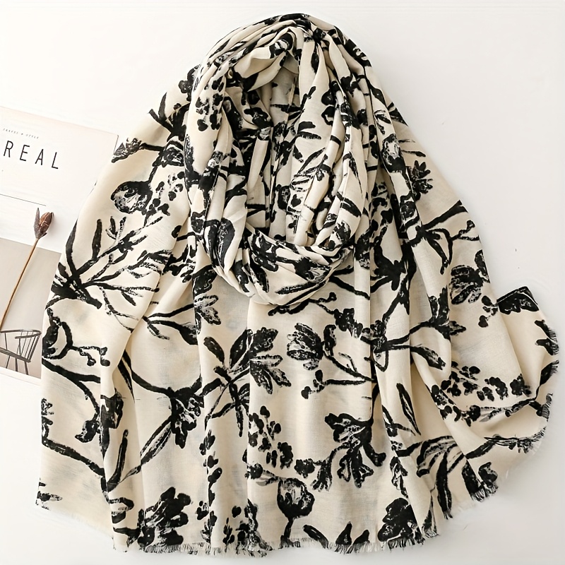 Women'S Vintage Ethnic Style Scarf Featuring Plant Floral Designs And Branches, Thick Shawl