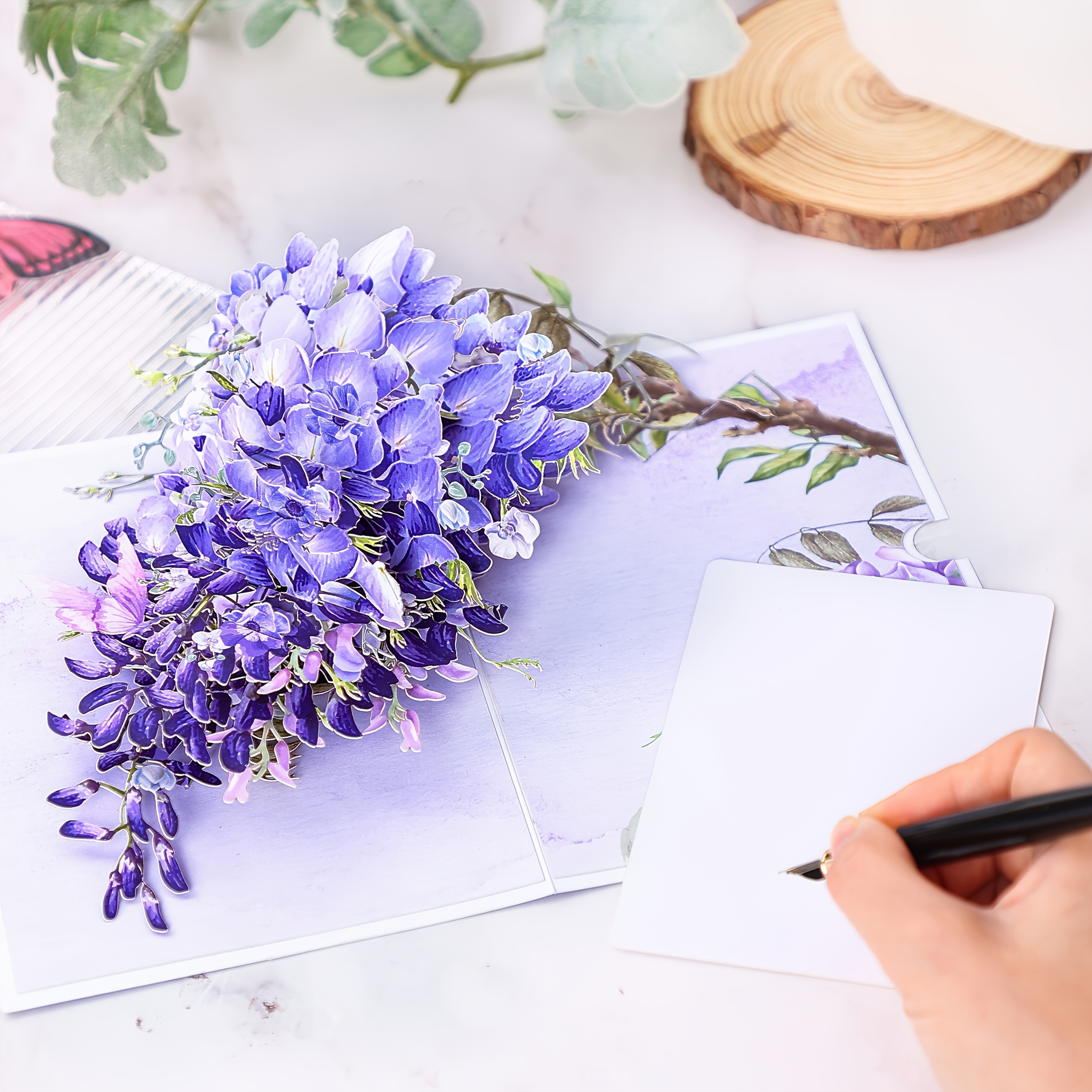 E-shop 1 Stück Frühling-Sommer Happy Birthday Karte, Elegante Glyzinien Geburtstagskarte mit handgeschriebenem Gruß Umschlag, Geburtstagsgeschenk für