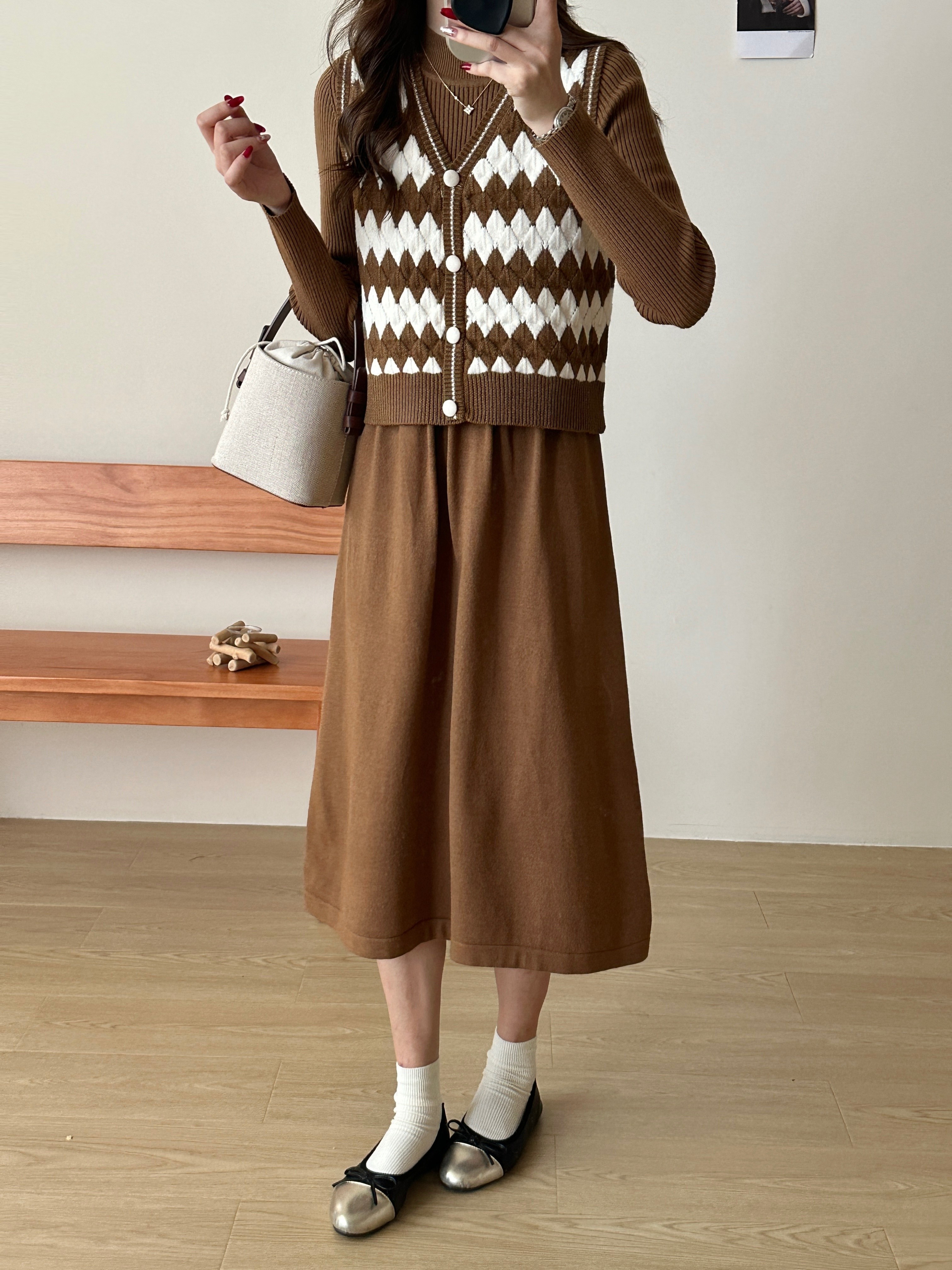 autumn winter korean style long dress wave stripe vest coat - Temu United  Arab Emirates