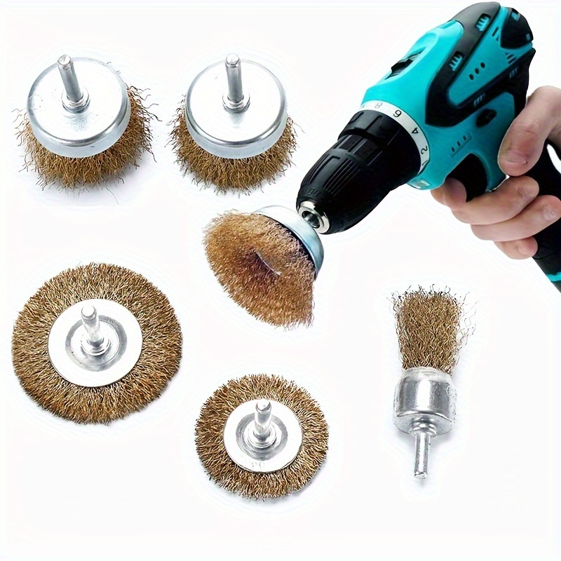 

3pcs/5pcs Rotary Tool Brass Wire Brush Set, Grinding Tools, Wire Grinding Head, Drill Attachment Steel Wire Brush, Brass Plated Wheel Brush Drill Rotation Tool, Metal Rust Removal Polishing Brush