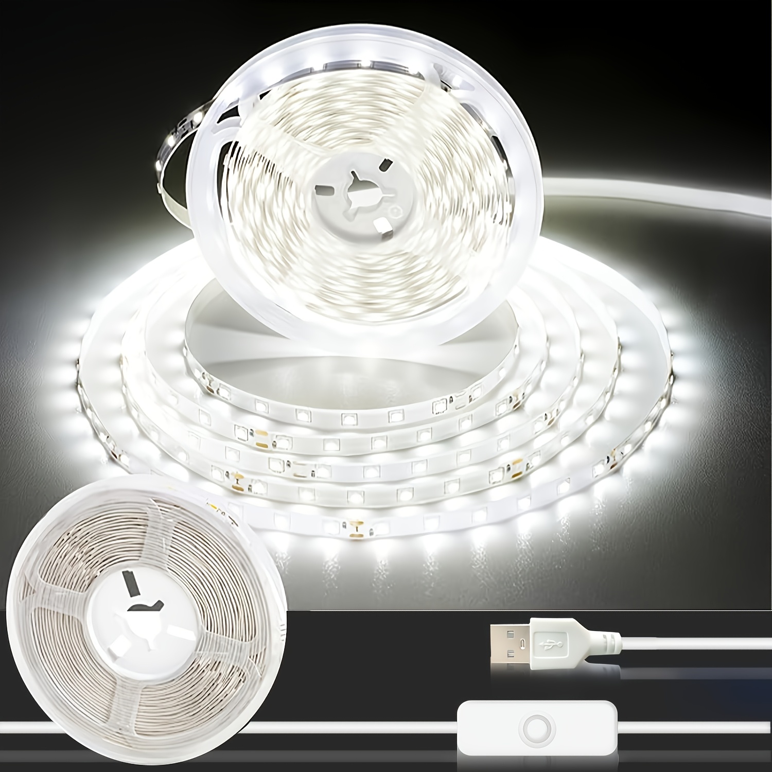 16ft 50ft indoor led light strip 5  warm   white usb power supply with built in switch button   suitable for bedrooms wardrobes kitchen cabinets   lighting