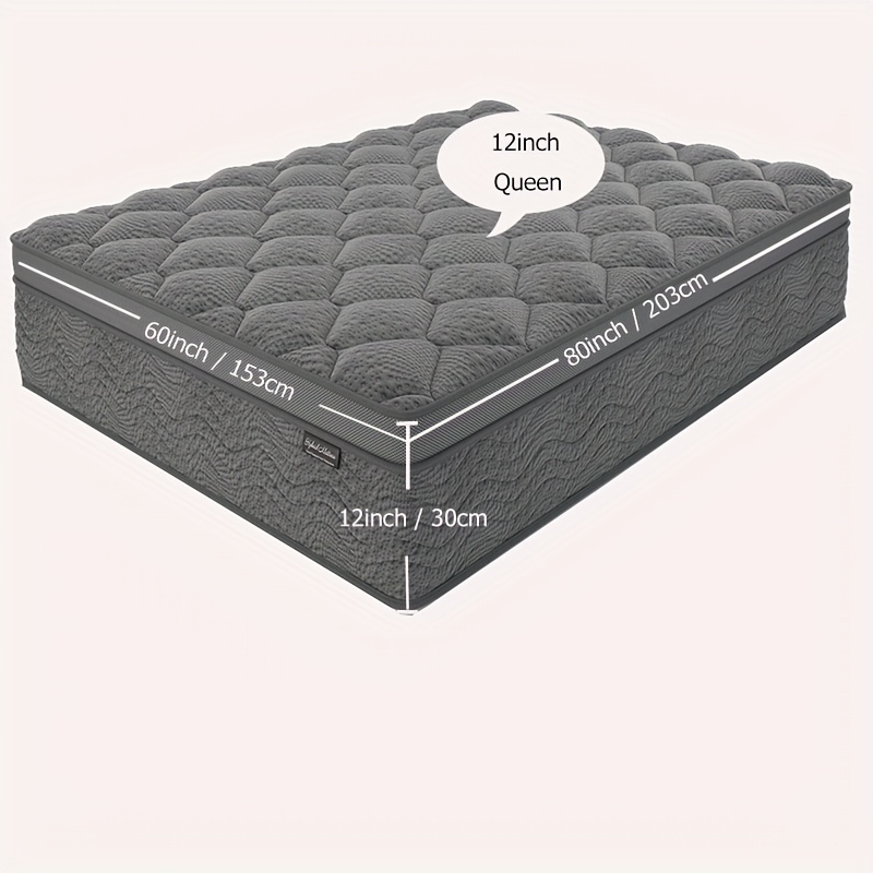 TEMU 8/10/12 Twin Full Queen King Size Mattress - , White Mattress, Grey Mattress Black Medium Firm Hybrid Mattress, Luxurious With Pocket Springs