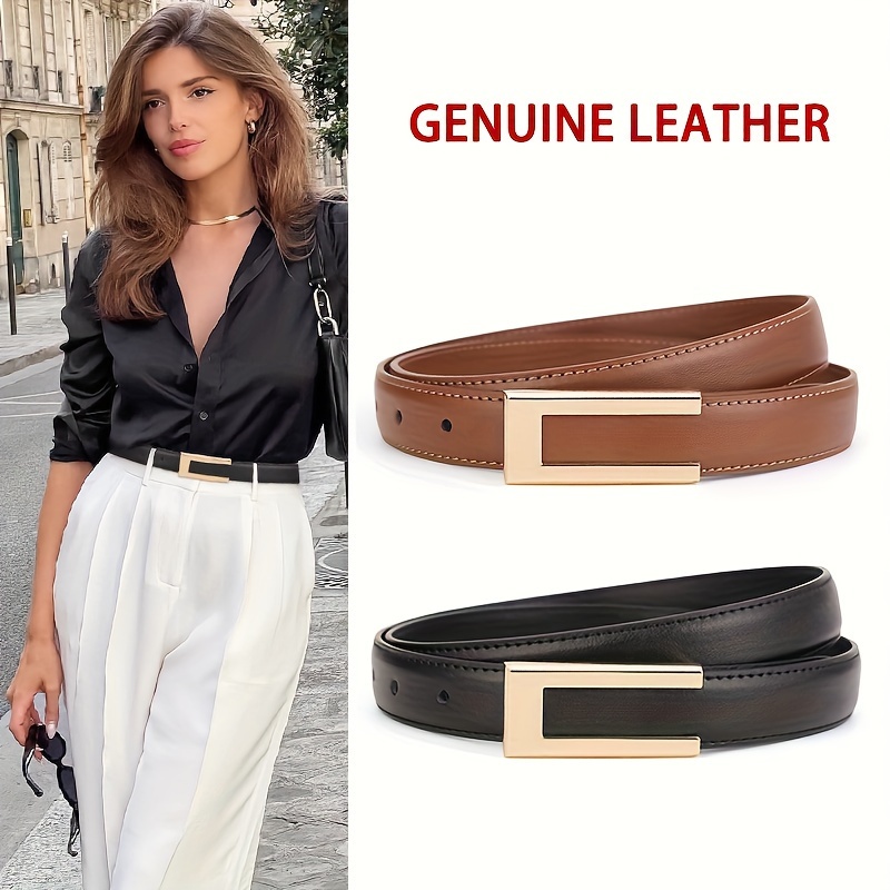 

Genuine Leather Women's Casual Skinny Belt, Stylish Cowhide Belt For Women, 2.3cm Wide, Suits, Jeans, Parties, Weddings