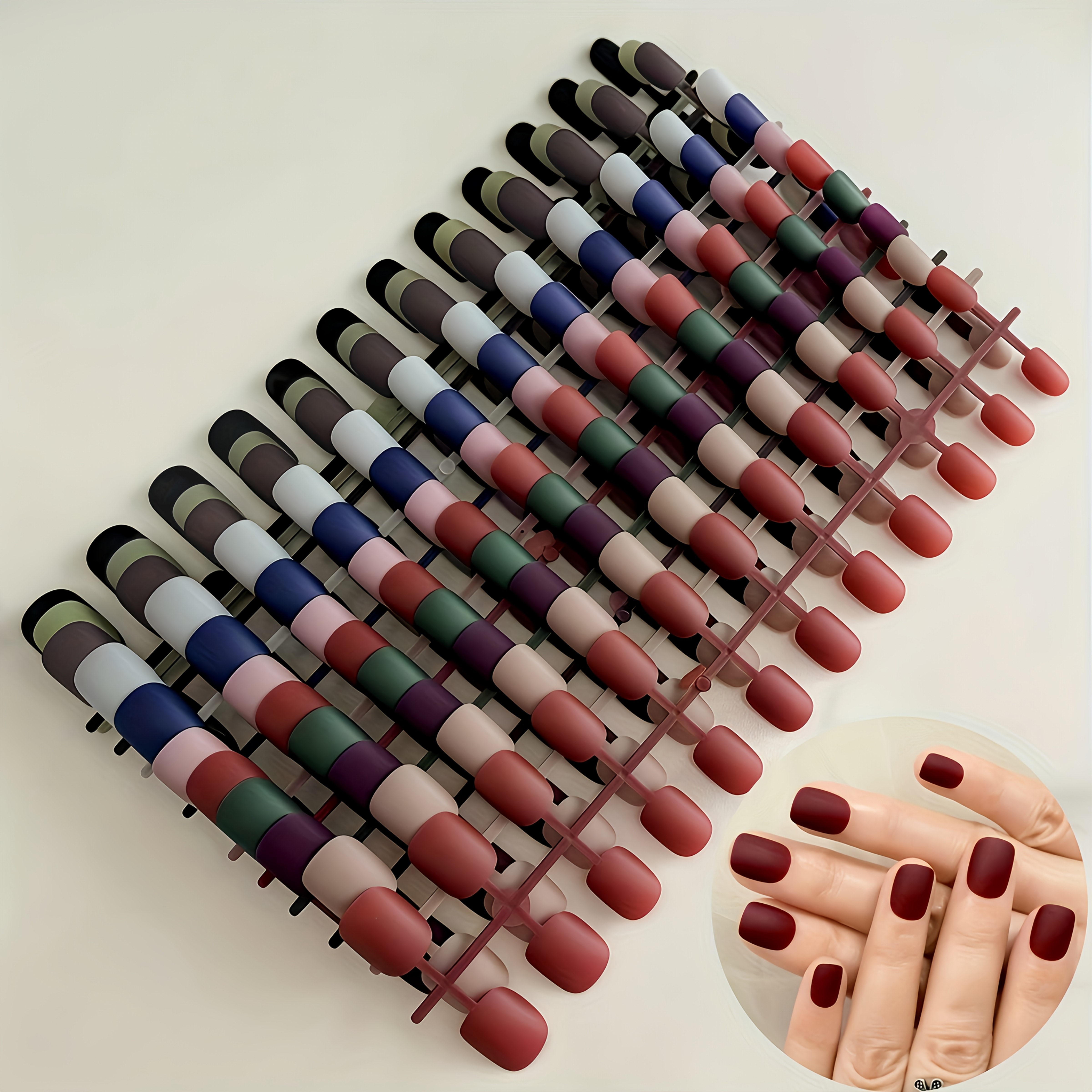 TEMU 120pcs Set - 5pcs Per Pack, Same Style But Different Colors, Matte Short Square Press-on Nails. 5 Random Colors. Elegant Square Matte Solid
