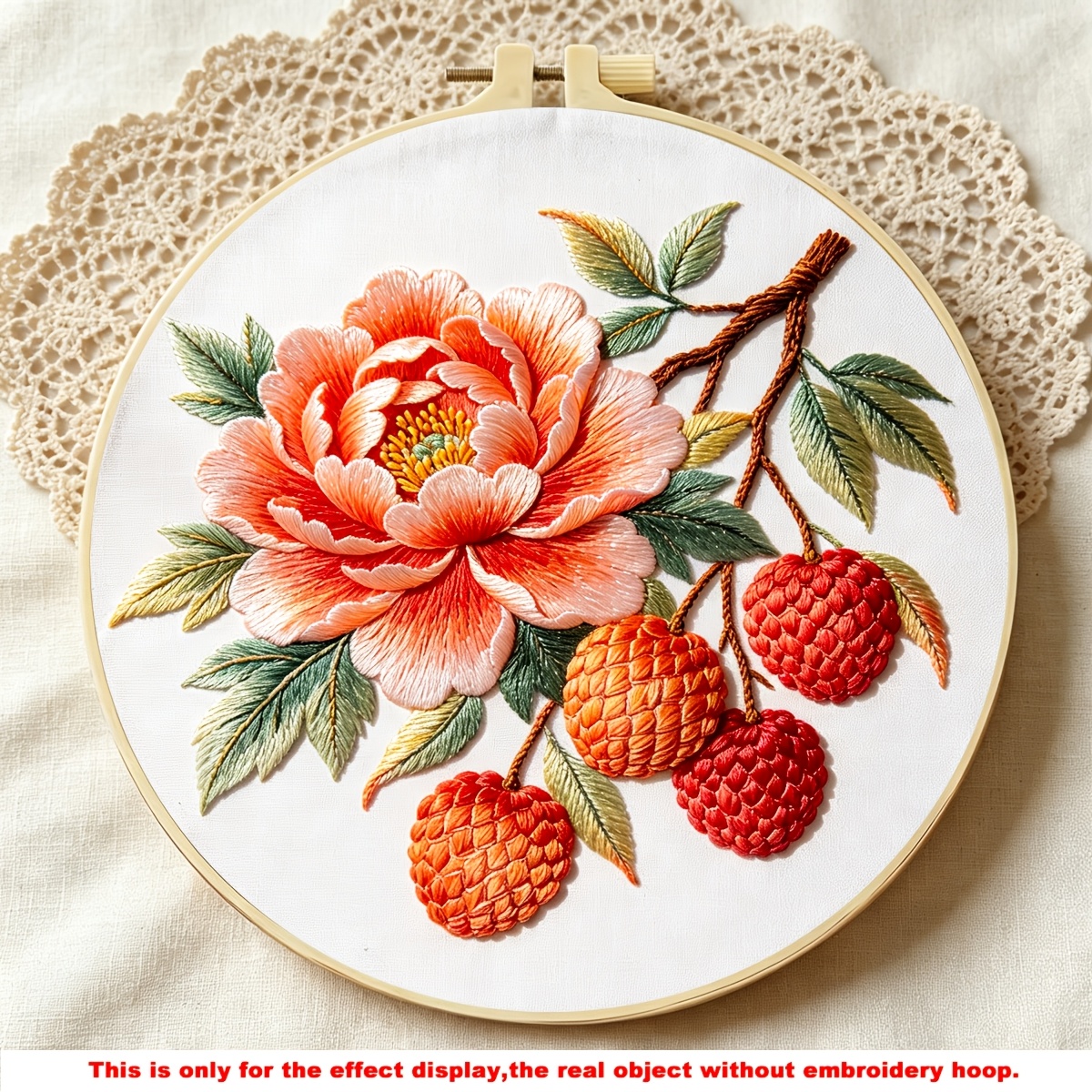 TEMU 1 Set Of Printed Embroidery Kit, Peony And Lychee Pattern, Handmade Embroidery Kit, Suitable For Embroidery Enthusiasts, Adults, Beginners,