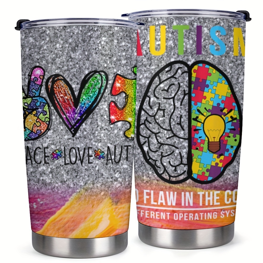 

1pc 20oz Tumbler Cup With Lid, Autism, Peace, Love, Gifts For Family, Friends, For Home, Office, Travel, Coffee Mug, Valentine's Day Gift