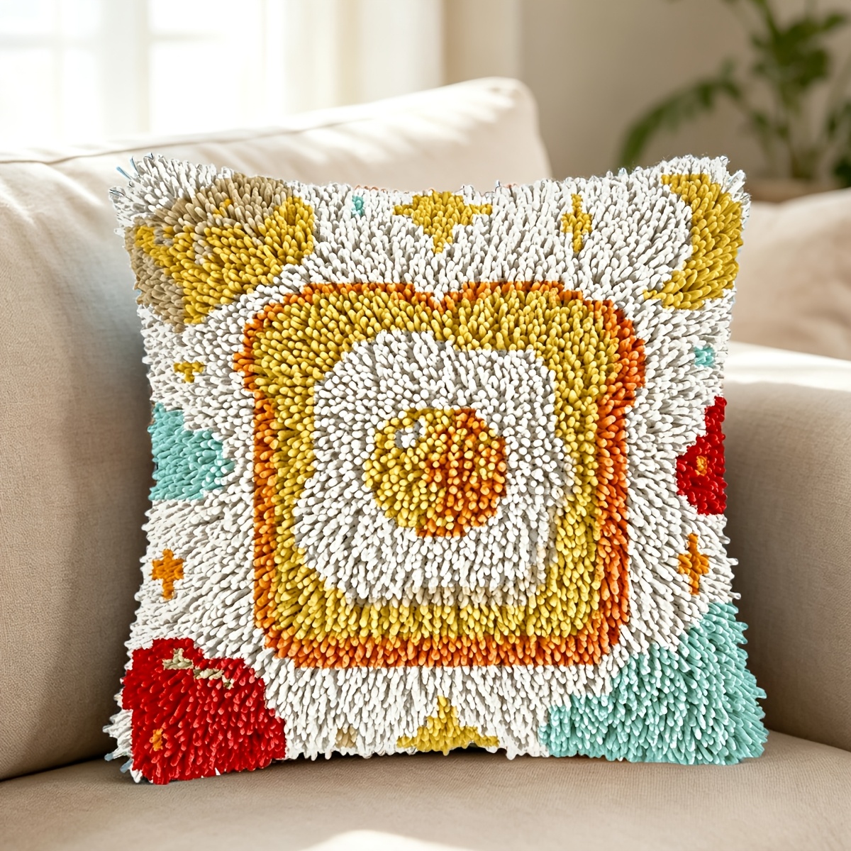 Latch Hook Kit with Delicious Toast Pattern for DIY Pillow Cover