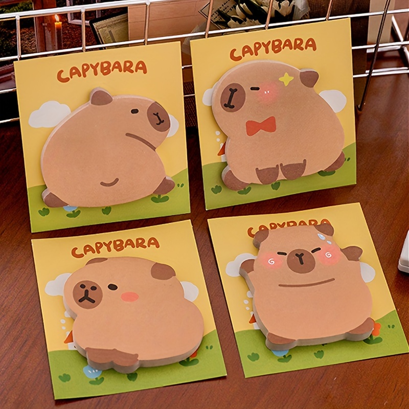 

120 Sheets (4 Packs) Cartoon Capybara Shaped Self-stick Memo Notes - Creative Oblong Sticky Notes For School, Office, And Home Reminders