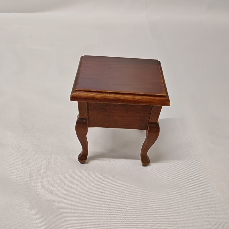 1:12 Scale Vintage Bedside Table with Retro Radio & Golden Accents