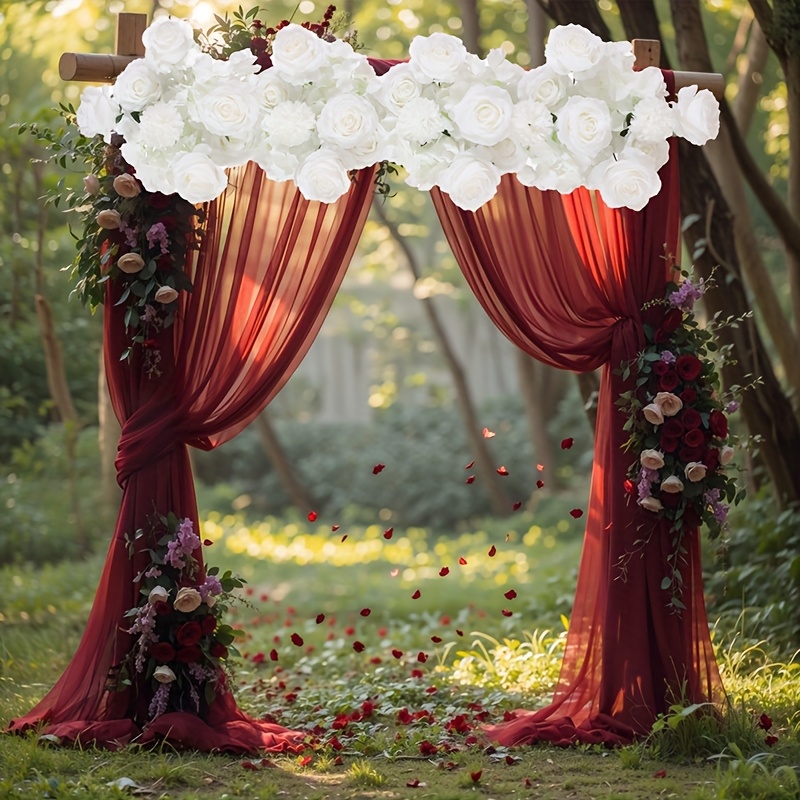 Artificial Flower Panel Arrangement Wall Runner White Rose Hanging Flower Decorative Rose Rattan For Wedding Arch Ceremony Reception Party Garden Outdoor Ceremony Photo Booth Background Decor