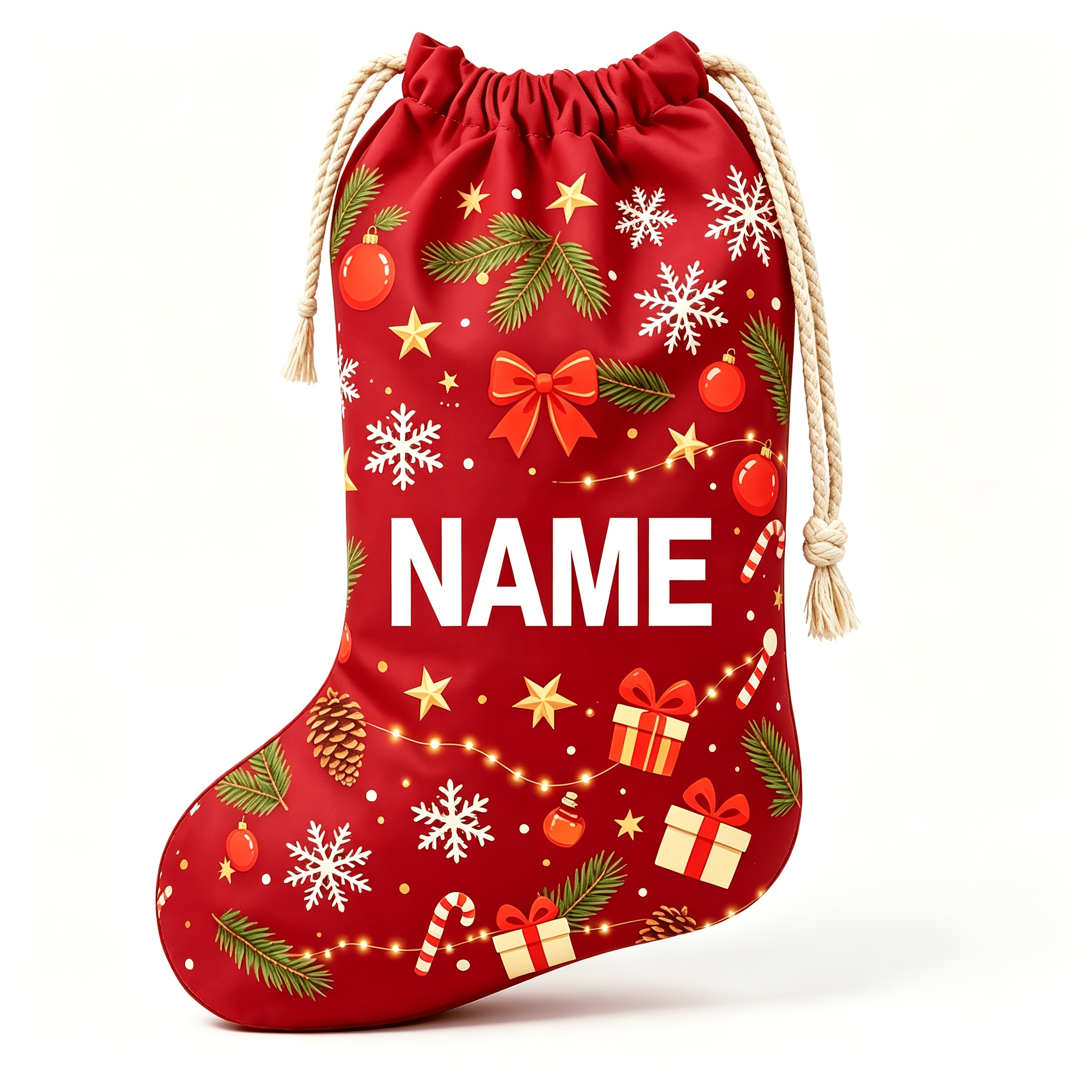 TEMU Sac à cadeaux de Noël personnalisé, grand sac à cordon avec nom sur mesure pour la décoration des fêtes, grand sac à cadeaux en tissu avec nom