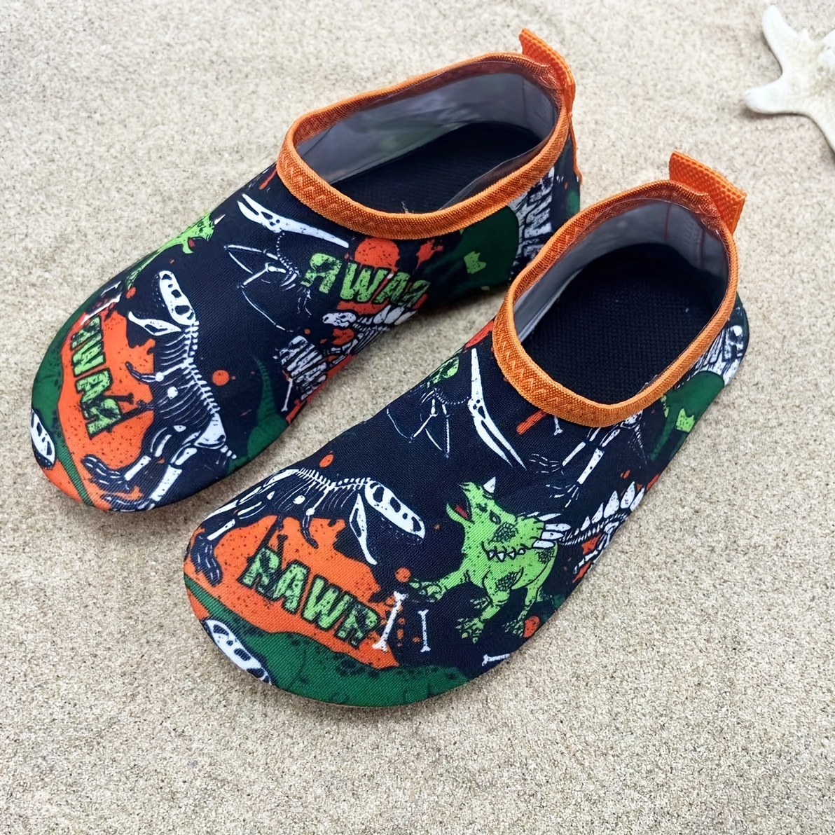 Dinosaur Print Quick Dry Slip On Water Shoes, Casual Outdoor Walking Shoes