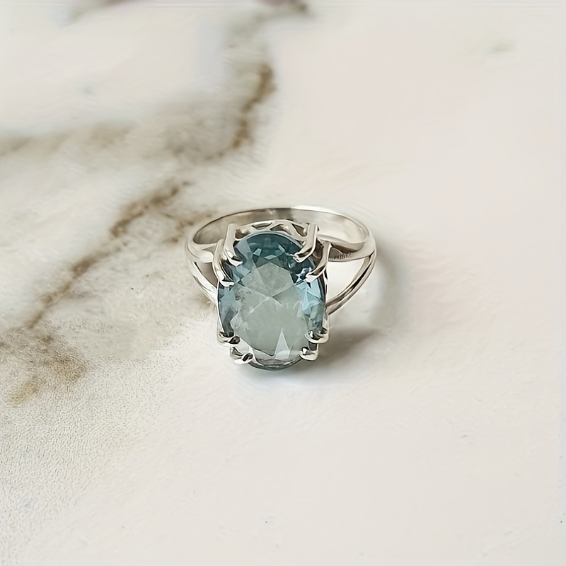 1pc Elegant Lake Blue Cubic Zirconia Round Ring Suitable For Women' Wear
