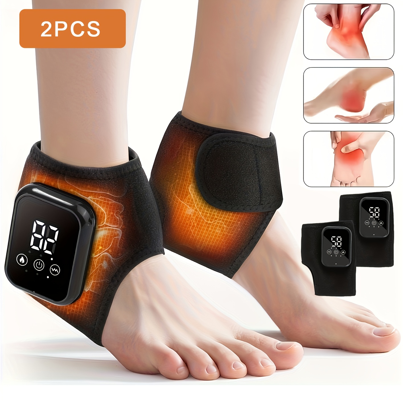 item picture 2pcs Wireless Foot and Ankle Massager with Portable Heating & Vibration, LCD Screen, USB, -Lasting Battery, Ergonomic Painless Massagers Suitable for, Ideal Gift for s, Seniors, Office Workers (Vibration &)